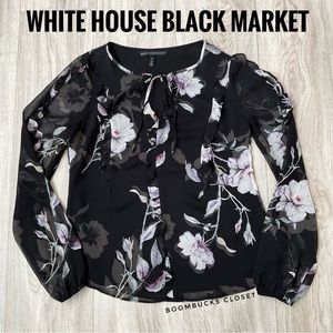 NWOT White House Black Market Black Floral New Romance Long-Sleeve Ruffle XS
